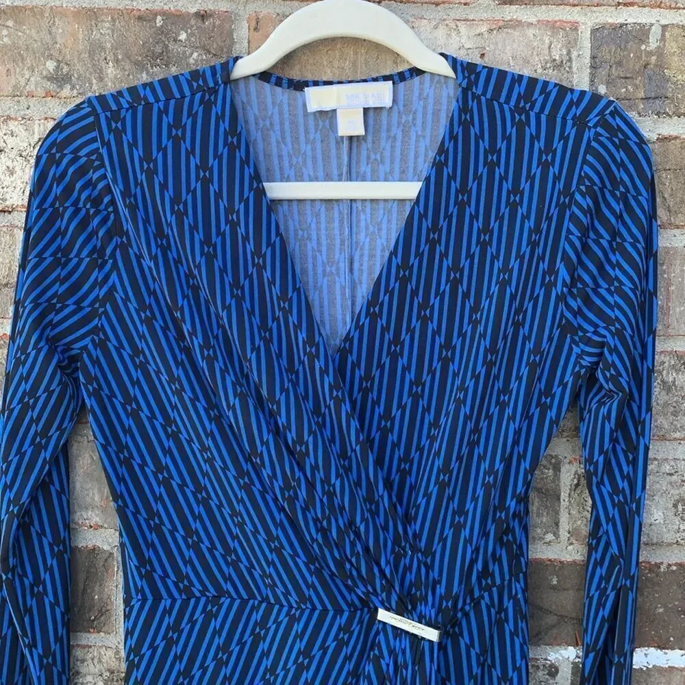 Take 50% OFF- Michael Kors Blue Ribbed Wrap Dress, Size-XS